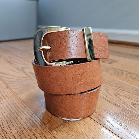 MICHAEL Michael Kors Women's Brown Monogram Embossed Leather Belt Size M - Picture 12 of 12
